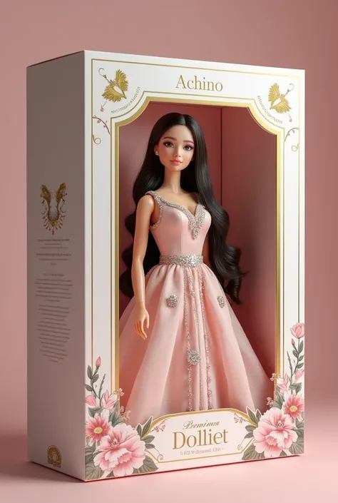 (best quality, 4k, 8k, high resolution, masterpiece: 1.2), ultra detailed, (realistic, photorealistic, photorealistic: 1.37), professional photography.A highly detailed and realistic doll box design. The box is sleek, modern, and premium, with a transparen...