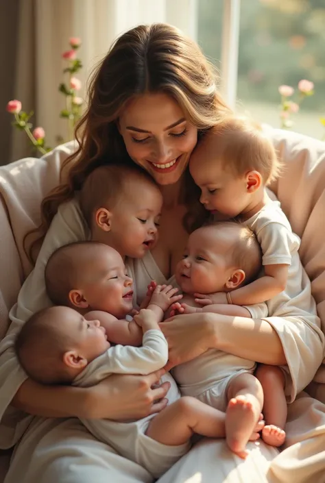 Femme avec des enfants 4 bébé et 2 garçons 