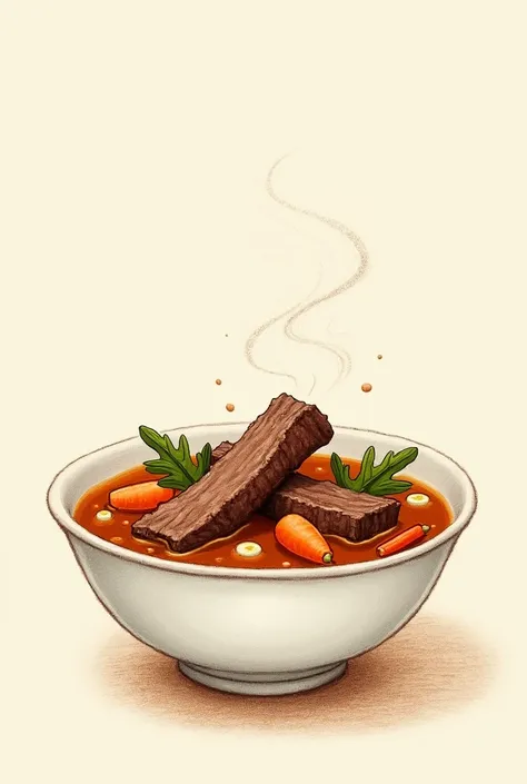 Cute rib soup illustration drawn with a pencil 