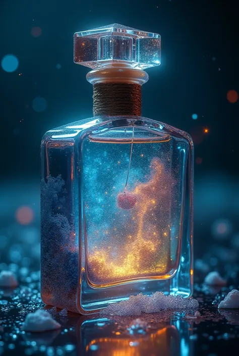 Scent and stories perfume  name and add in sea and galaxy atmosphere with multicoloured 