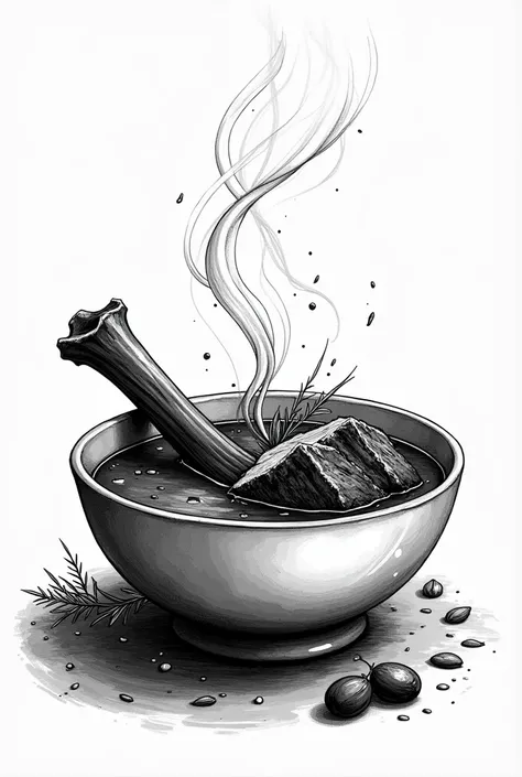 meaty rib soup black and white illustration