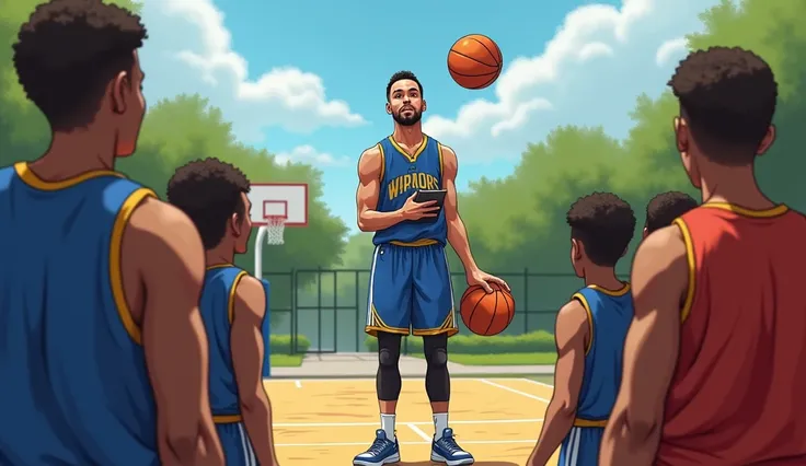 show a pic of stephen curry teaching s how to play basketball