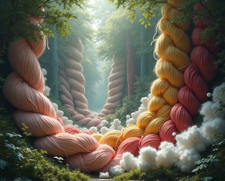 DO YOU PRODUCE IMAGES OF HUGE YARN AND COTTON COMING OUT FROM BEHIND WOODED TREES.
