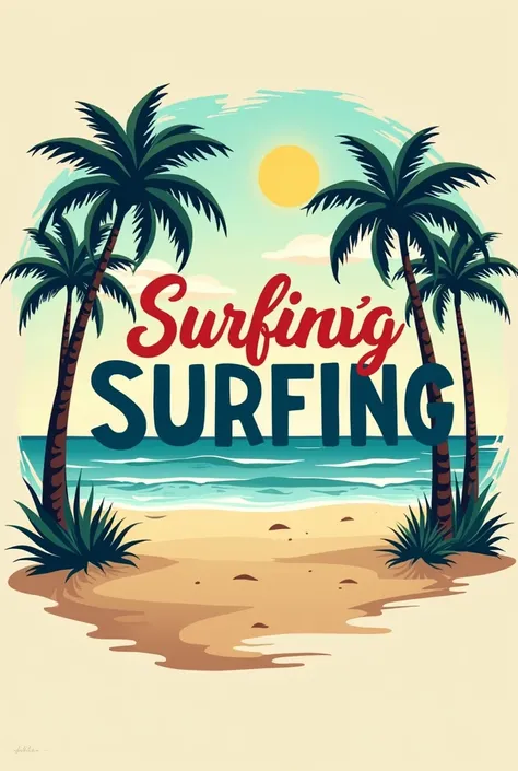 simple vector,  design clothing slogan, beach, surfing, palm trees