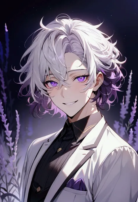 ((Best Quality)), (High Image Quality), ((Detailed Eye Description)), ((masterpiece)), ((Detailed:Face)), ((Handsome)), ((Detailed:eyes)), Solo,((perfect male body)), ((Detailed:Clothes)), ((Detailed:Hair)), (White Hair), ((Hairstyle:Shadow perm)), formal ...