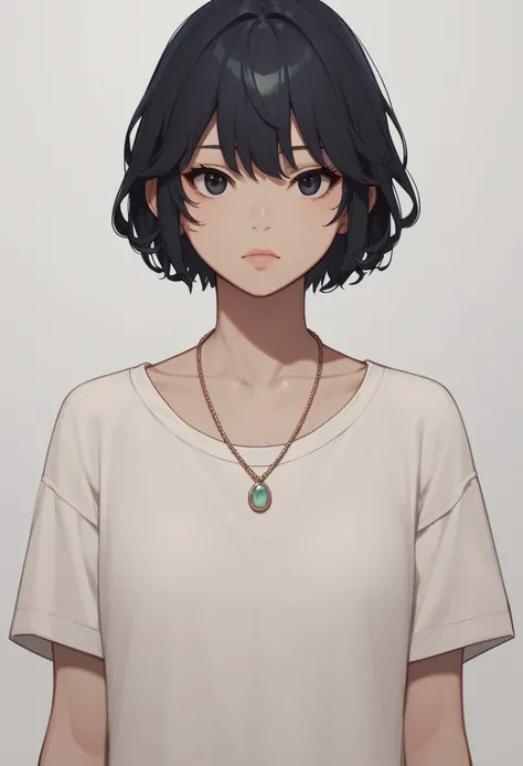 sachiko, score_6, score_7, score_8, 1girl, solo, short hair, shirt, black hair, jewelry, necklace, black eyes