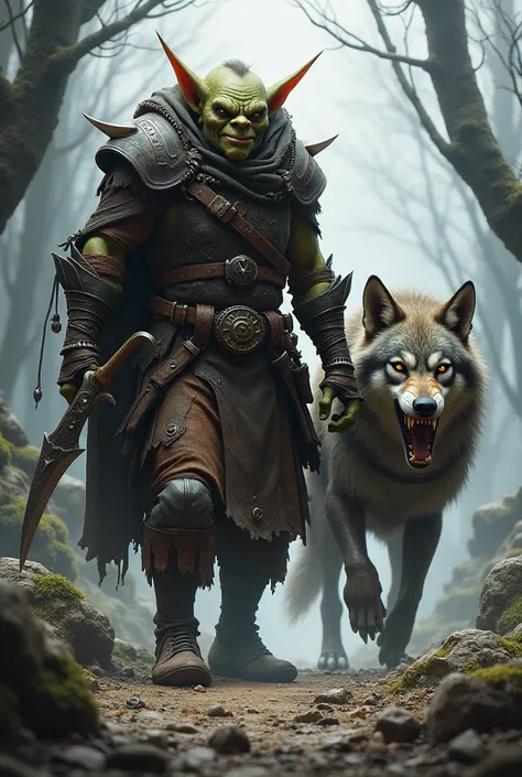 Goblin captain, with a wolf, walking