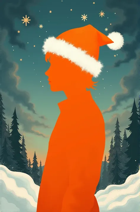 Orange silhouette with Christmas hat
