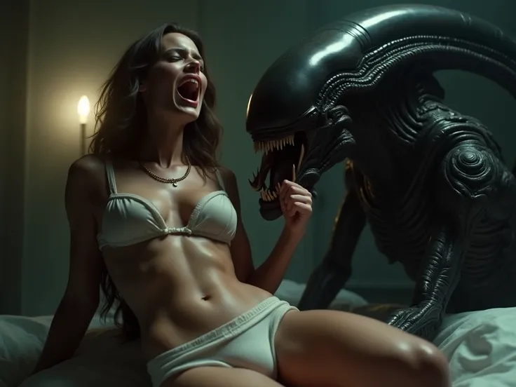 Angelina Jolie in underwear being humiliated by Xenomorph
Shes screaming in pain
Xenomorphs saliva is all over my body