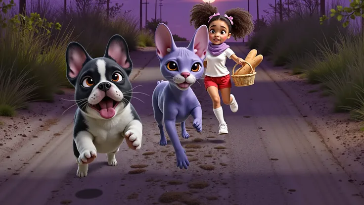 Inspired by Disney Pixar cartoons, posters and movies, create the front image of a girl, beautiful, sensual and attractive, with a basket with two loaves of bread in a plain white t-shirt, very short, tight shorts that go into the middle of her vagina, re...