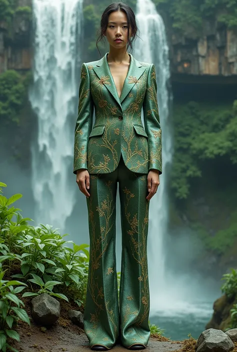 suit inspired with waterfalls and plants 