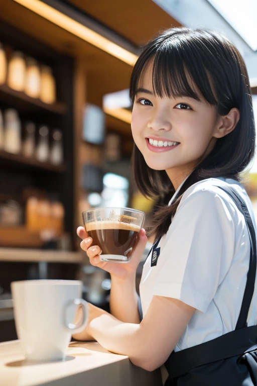 (8k, RAW photo, best quality, masterpiece), (photorealistic), outstanding details, ultra-high resolution, anatomically correct, textured skin, (Extremely precise and accurate anatomy),
Ultra Detailed Face, Detailed Eyes, 

 1 Girl, Cute Japanese Barista gi...