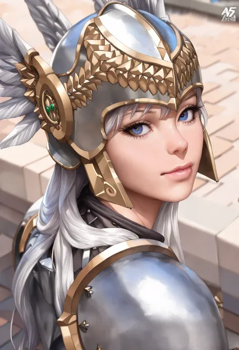 1girl, beautiful detailed eyes, beautiful detailed lips, extremely detailed eyes and face, long eyelashes, elegant Valkyrie woman, high angle shot, photorealistic, realistic skin texture, (winged helmet:1.1), (Valkyrie armor:1.2), 1/2 body crop, 85mm art l...