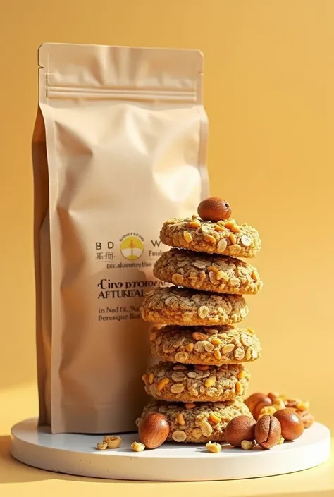  a healthy snack based on oats ,  Chía ,  natural honey and nuts with biodegradable packaging