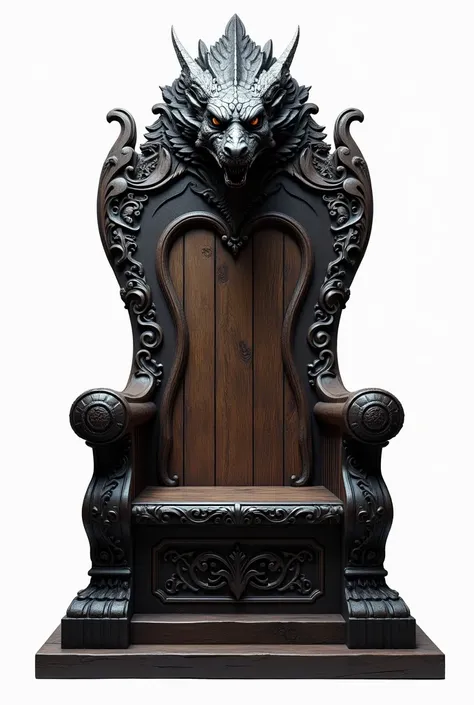 A throne chair with a small dragonhead sculpture on its top. Background is white.