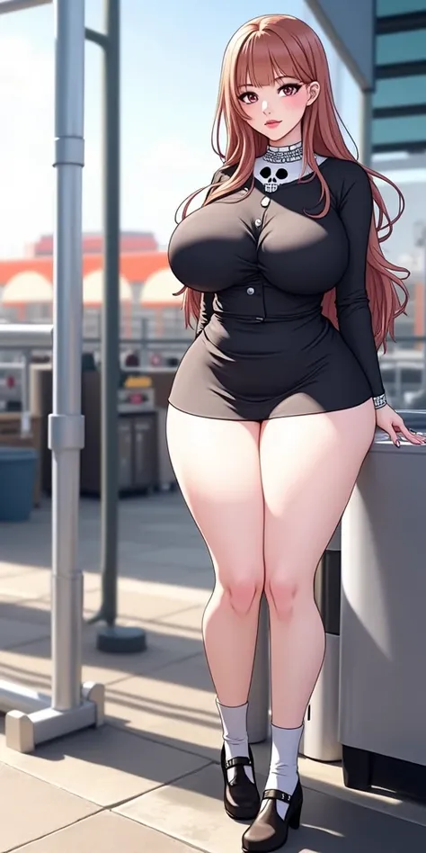 Loli Girl,  erotic gothic ,  huge boobs , very fat thighs,  slim waist ,  wide hips, blonde,  two-colored hair, Get out,  Very short miniskirt , heels, sensual model body, fucked,  skull tattoo, follada, puta, tetas desnudas