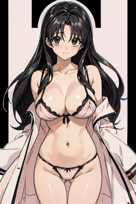 (((black hair 1.5))), ((black eyes)), mitsuki_fullmoon, masterpiece, best quality:1.2), 1girl, solo, laugh,masterpiece, best quality, in detail,cute, (split), whole body, (((pink sexy lingerie))) ,sexy, (Beautiful breast), (beautiful body),large breast, Ve...