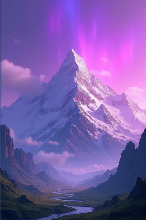 landscape with purple skies and a mountain