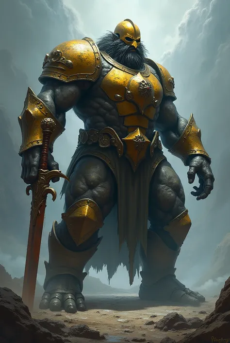 He is a huge muscular monster with a gold helmet, and once a popular paladin, but one day he fell, and now only his long sword, which is rusted, is left.