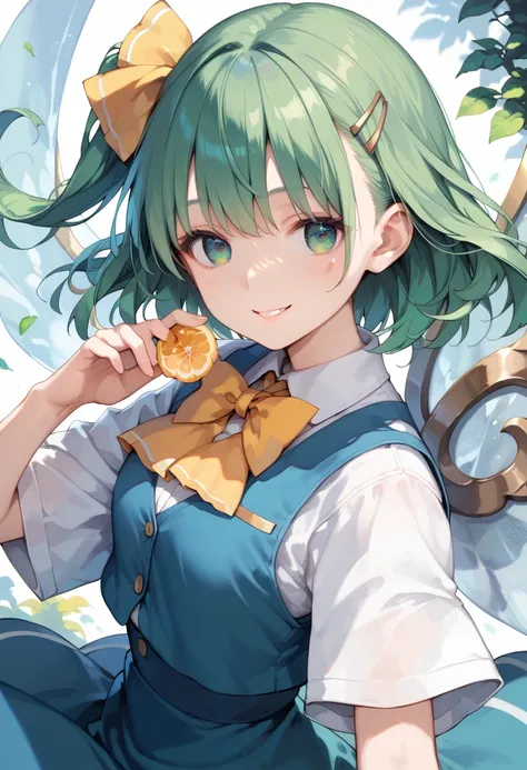 masterpiece,best quality ,ultra detailed,source_anime ,Anime style,1girl、Daiyousei,(green hair,),smile,innocent face,,(big tits)