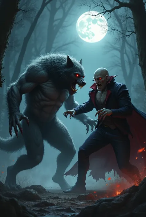 Werewolf fighting the vampire 
