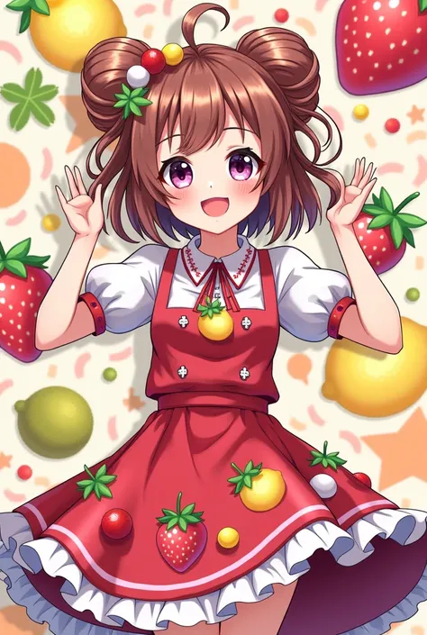 Japanese anime-style pattern illustration 、Idol Girl、 fruit motif stage costume