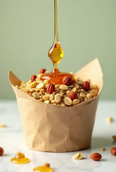 Generate a prototype Instagram post for a healthy oatmeal snack,  Chía ,  natural honey and nuts with biodegradable packaging. 
