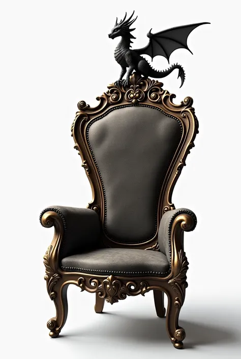 A throne chair with a very small sculpture of a dragon sitting above. Background is white.