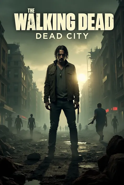 Create The Walking Dead-Dead City movie poster with the movie name shown on the poster,  poster with full main character and background . poster shows the true spirit of the film