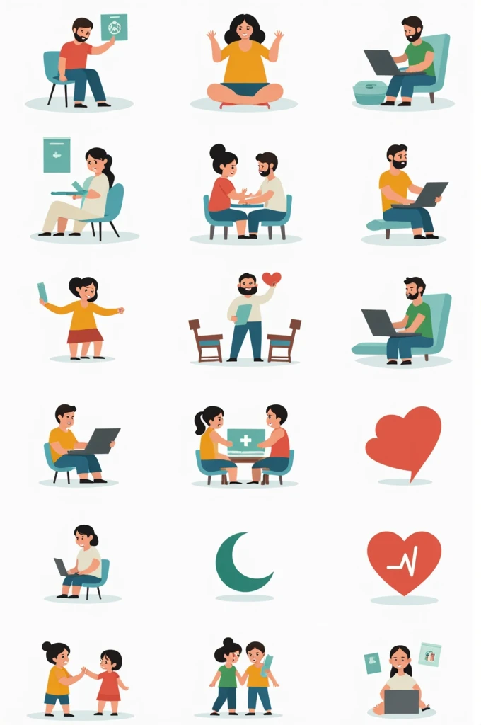 Health icons, unity and learning .