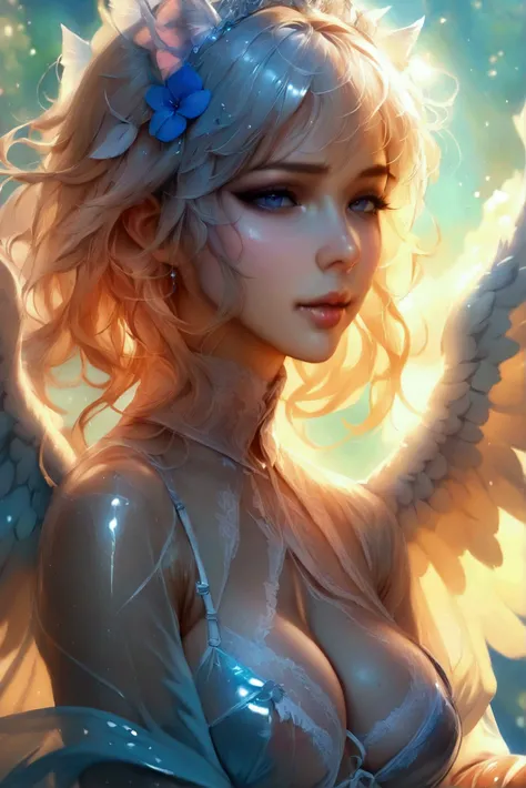 (masterpiece, best quality:1.2), 1girl, solo, transparent coat, sexy angel, realistic, beautiful