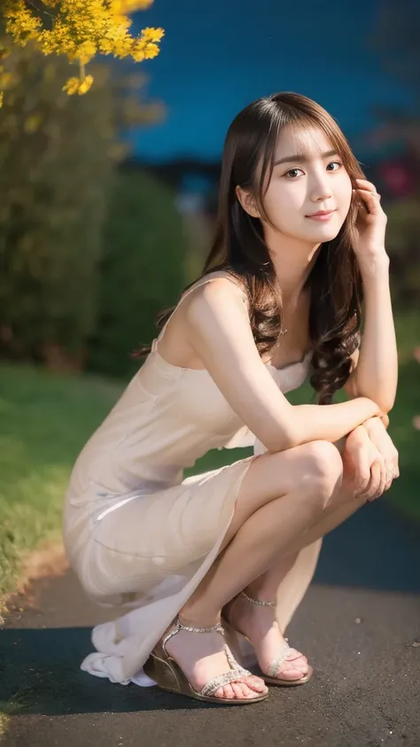 photography of a brightly sangmi nam who is Korean actress, masterpiece, photorealistic, analog, Realism, Korean idol, Slim Leg, long_ brown_ hair, 1 girl, very bright backlighting, Alone, {beautiful and detailed eyes},large breasts, calm expression, natur...