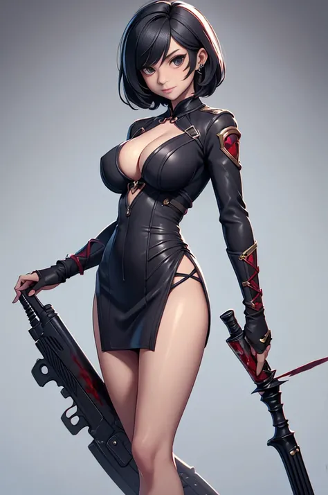 Very hot girl , sexy e sensual, big boobs, thin waist , high, big legs,  thin waist , Carrying a large firearm, realistic light and shadow, ultra realistic skin, ((Bloodstained)),  extremely sexy , super provocative look ,  extremely provocative look ,  li...