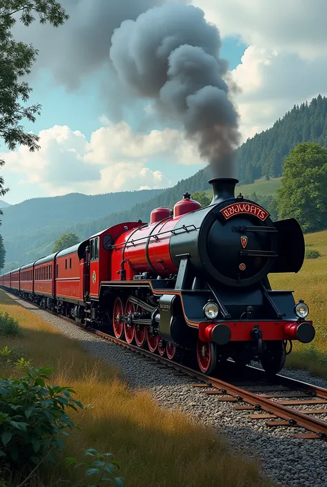 Take a picture of the Hogwarts Express passing sideways 
It must be completely visible from the side and have 8 wagons 
It should be visible completely horizontally 