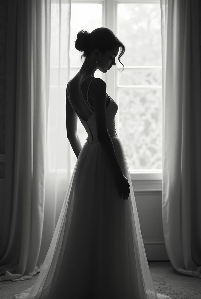 pretty Vintage women black & white alone from behind