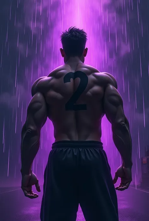  motivational profile picture, distant, No pain no gain , Number 2 tattooed on the back , Rainy night with violet rays
