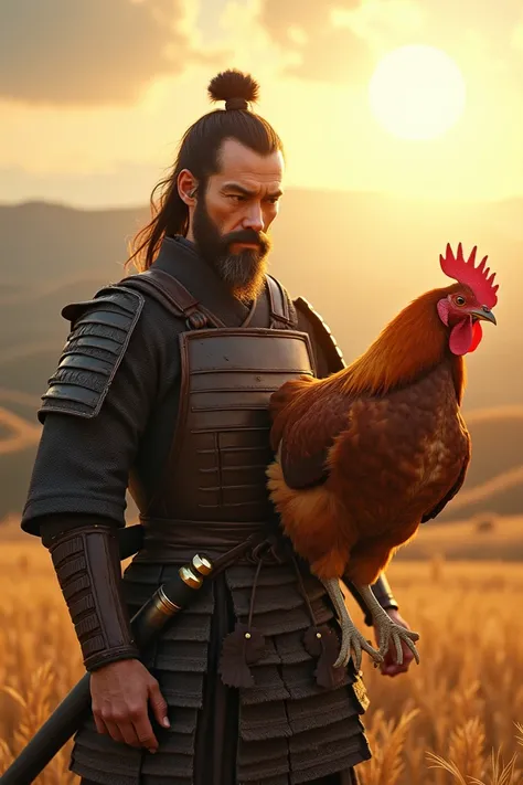 Samurai carrying a chicken bump in the sun