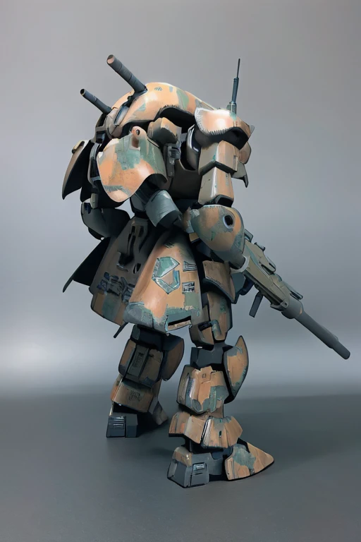 best quality,masterpiece,highly detailed,ultra-detailed, camouflage scheme painted militaryrobot, mecha,battlerobot, science fiction, no humans, non-humanoid robot,military vehicle,missile pod, machinery, realistic, shoulder cannon, black skin, standing, c...