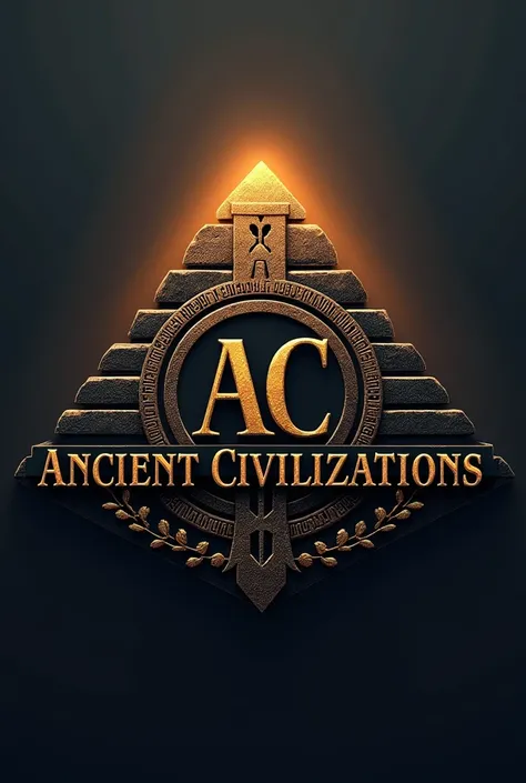 pyramidal logo with letters AC in the center and say ANCIENT CIVILIZATIONS on its outline