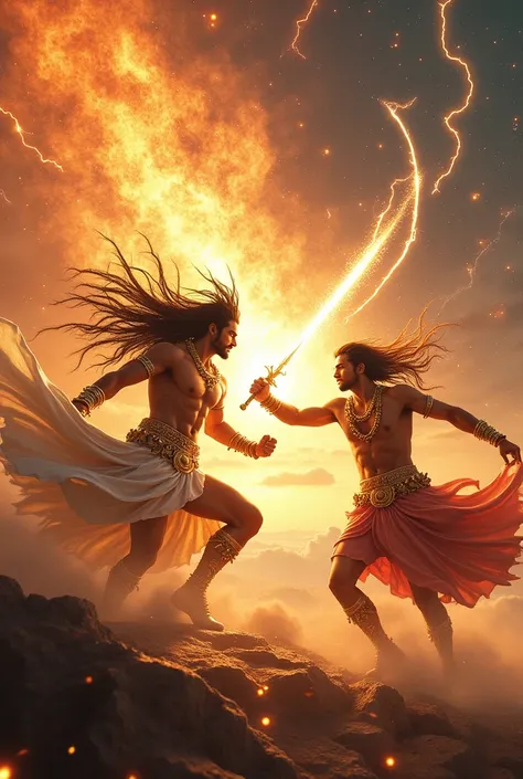 Karna vs Arjun with all their divine astras and godly boond fighting each other