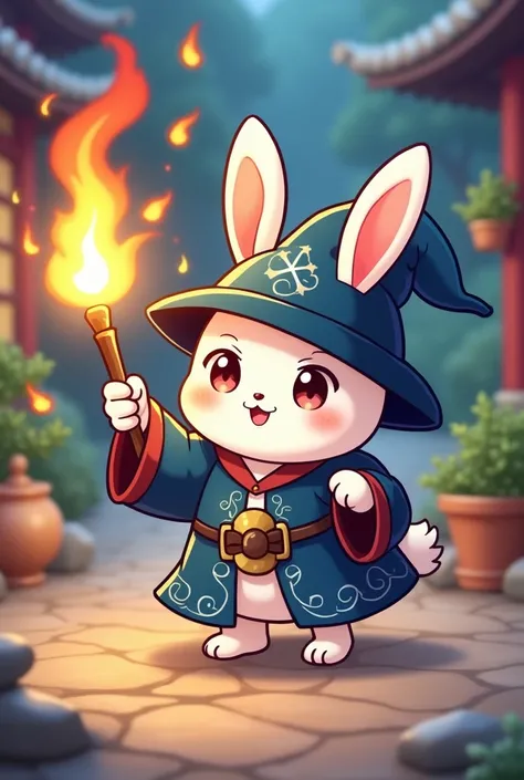 Chibi cartoon
Bunny doll
Put on a wizard suit
Hold the wizards wand
Use fireball spells
Japanese Anime Picture Style