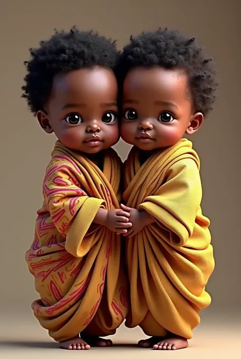  Two twin, baby boys, black skin, african clothes, stand side by side, all body,  short hair, realism, sAlta resolução, 