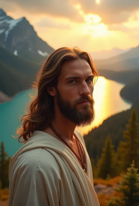 Photo of Jesus 8k beautiful landscape in the background but beautiful 