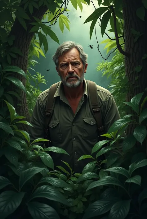 John surrounded by dense foliage, looking worried


