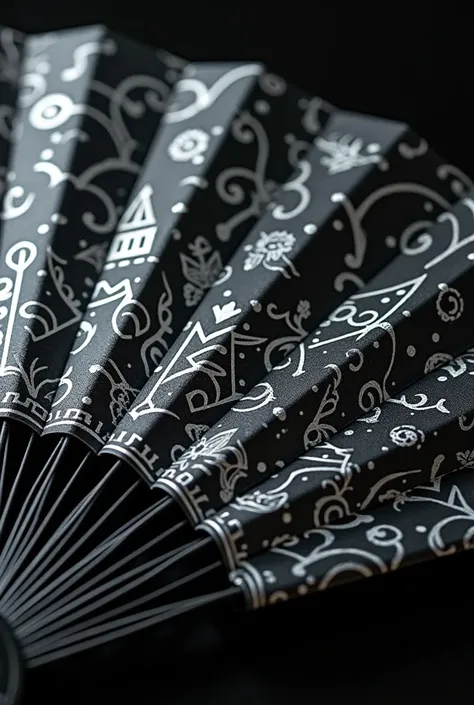 A fan made of glossy black iron with simple but beautiful white gothic motifs