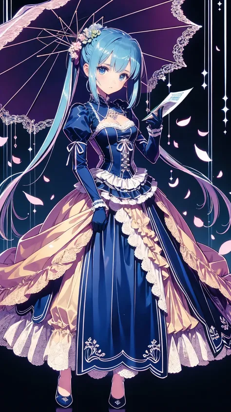 ,  full body view,  Head to Toe Composition, (  masterpiece  ), ( top quality),  Victorian Girls Illustration  、cute girl、Anime、 1. **Low Fashion**:  Victorian Fashion  、 It features a gorgeous and elegant design 。Ruffles and lace、  corset 、  Incorporating...