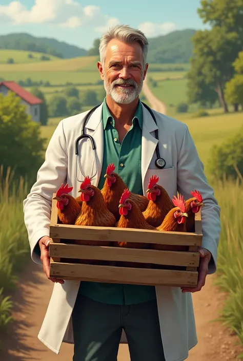 A general general practitioner holding 40 hens in a box

