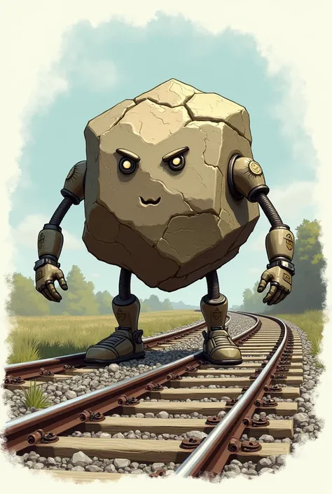 A ballast  ( railway rock ) Drawn in the style of a ballast with arms, legs, etc..