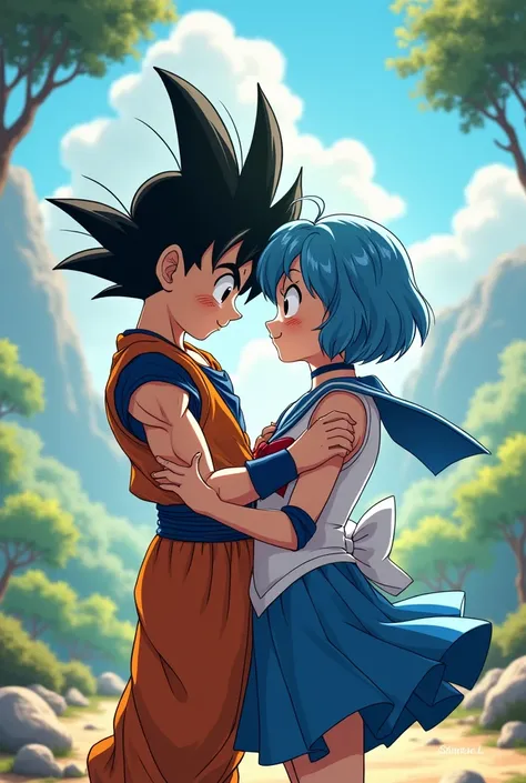 Son Gohan embraces Sailor Moon Mercury