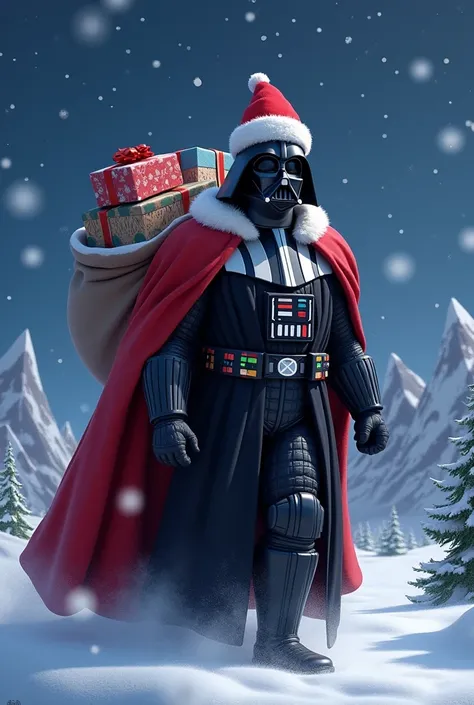 An image of Lord Vader in the guise of Santa Claus but as he drew from Pixar 


